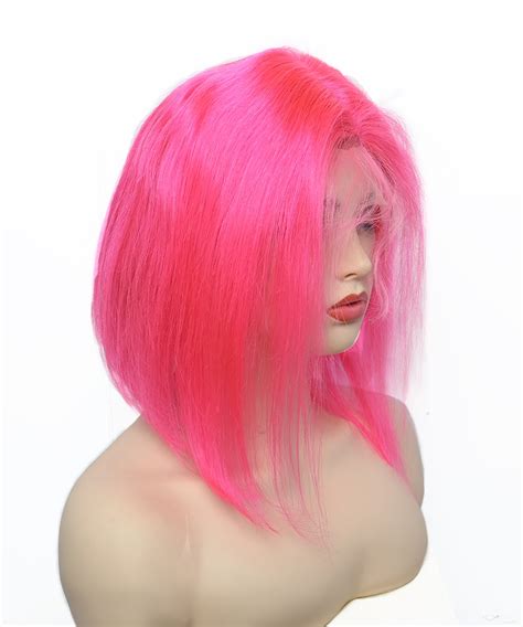 Light Red Human Hair Wigs Straight Bob Wave Colorful Lace Front Wigs