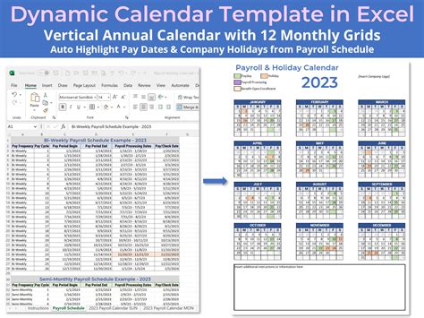 Calendar Template Excel Annual Payroll Calendar Etsy