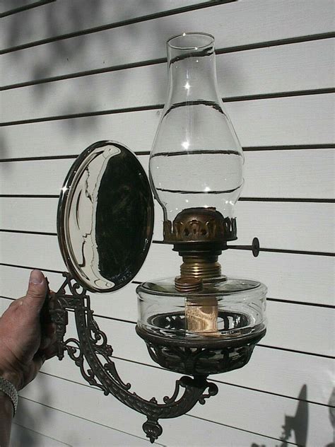 Old Ornate S Antique Cast Iron Wall Bracket Finger Oil Lamp W Reflector