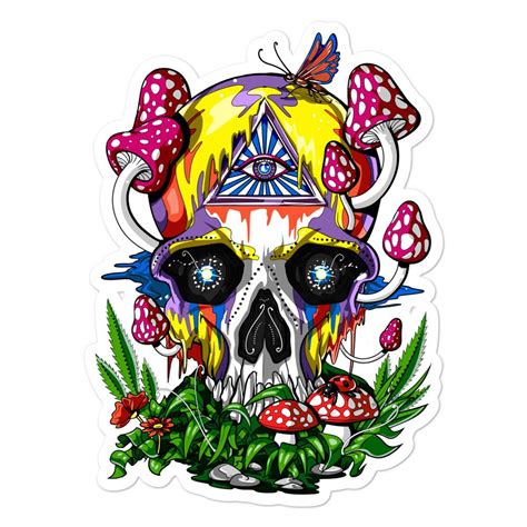 Psychedelic Skull Vinyl Sticker Magic Mushrooms Decal All Etsy