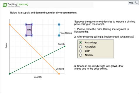 If price ceiling is placed below an equilibrium price (set by the supply and demand of the market) there is a shortage since suppliers are not as willing to supply the goods while the consumers are willing to. Below Is A Supply And Demand Curve For Dry Erase M ...
