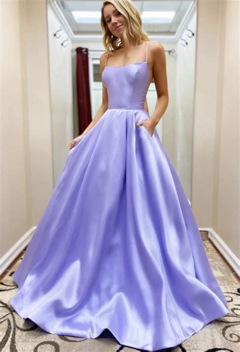 Purple Satin A Line Prom Dress Evening Dress Moonlight Lavender