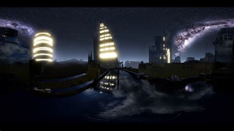 City Skyline At Night Under A Starry Sky Vr360 Storyblocks