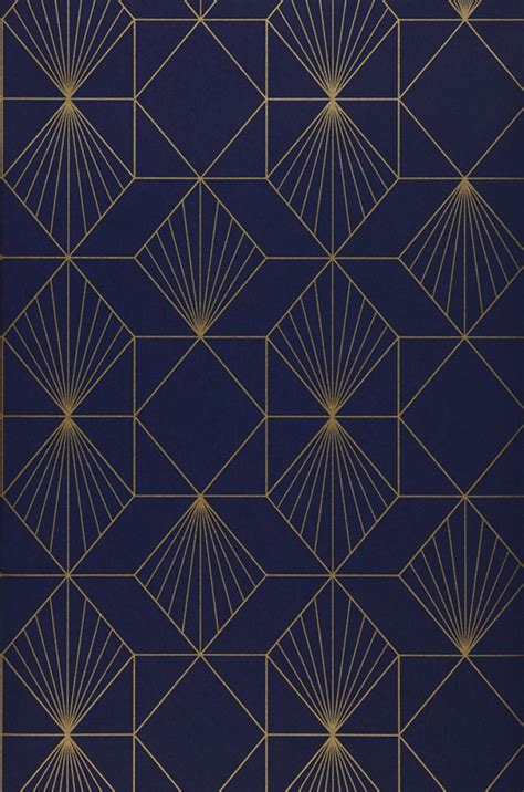 Maurus Night Blue Gold Geometric Wallpaper