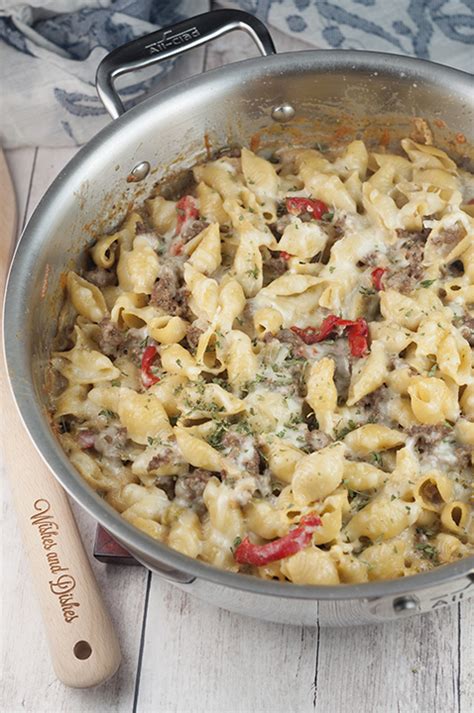 I'll never know for sure. Philly Cheesesteak Pasta | Wishes and Dishes