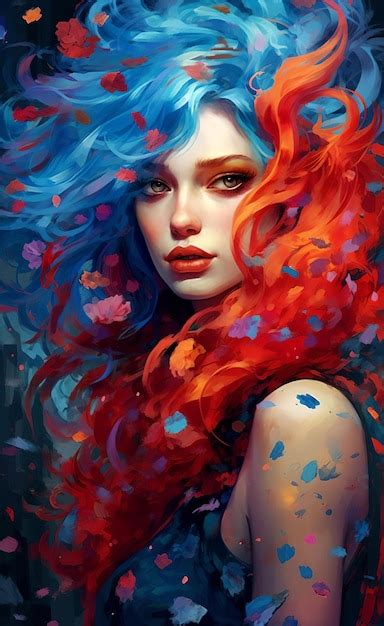 Premium Ai Image A Painting Of A Beautiful Girl With Colorful Hair