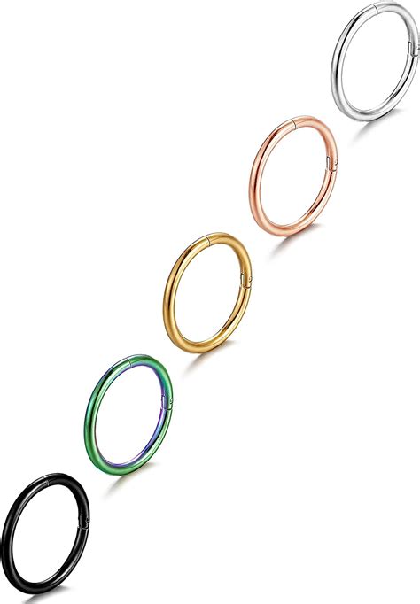 Fibo Steel 5 Pcs 16g Stainless Steel Septum Piercing Nose Ring Hoop Earring Piercing Yaxa Colombia