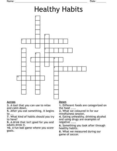 Healthy Habits Crossword Wordmint