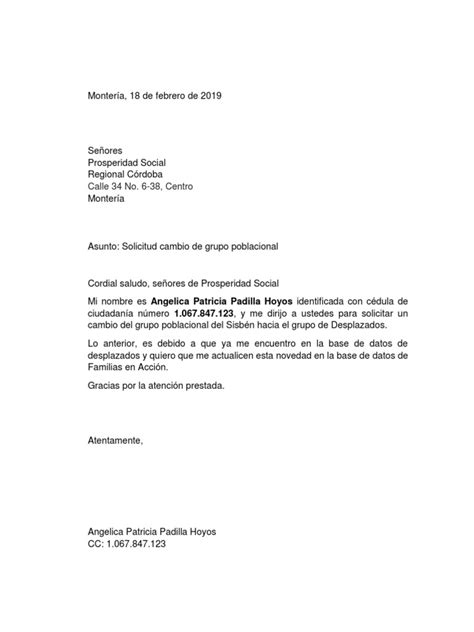 Carta Solicitud De Cambio De Grupo Poblacionaldocx