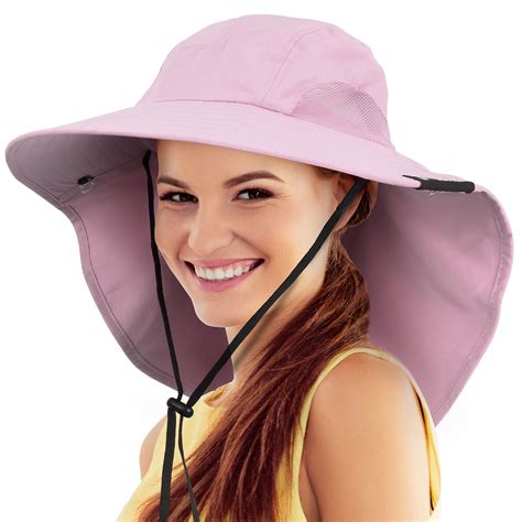 Womens Sun Hat With Wide Brim Neck Flap Fishing Safari Hat For