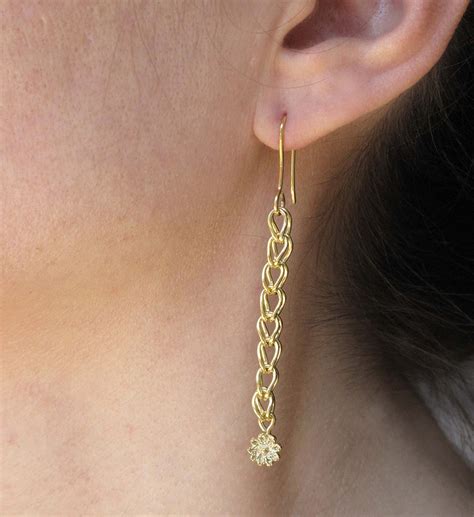 Long Chain Flower Earrings Gold Plated Silver Dangle Gold Etsy