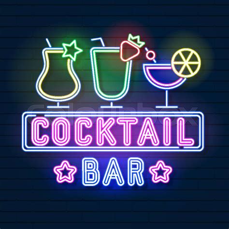 Neon Sign Cocktail Bar Vector Illustration For Flyer Stock Vector Colourbox