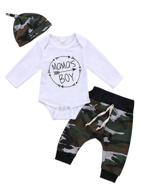 Bebiullo 3pcs Baby Boy Little Brother Camouflage Clothes White Romper
