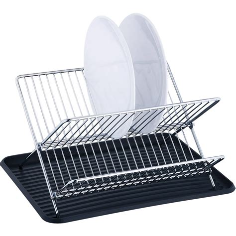Real Home Innovations Folding Dish Rack Set Chrome And Black Walmart
