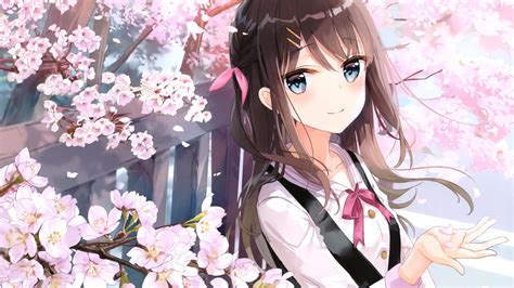 Download 3840x2160 Pretty Anime School Girl Sakura Blossom Brown Hair