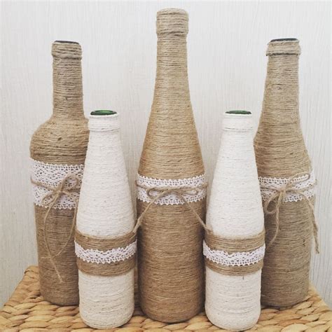 Twine Wrapped Wine Bottles With Lace And Bows Perfect Ts Or For