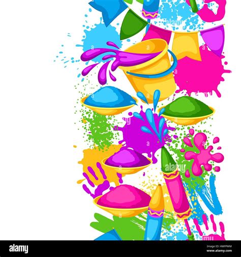 Happy Holi Colorful Seamless Border Illustration Of Buckets With Paint