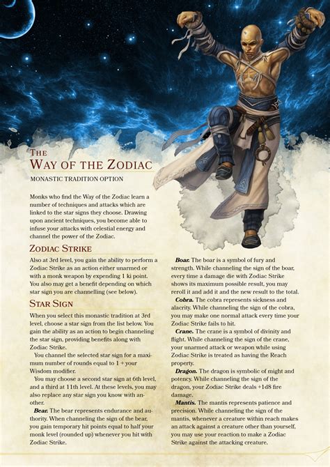 Dnd 5e Homebrew — Way Of The Zodiac Monk By Zarieth