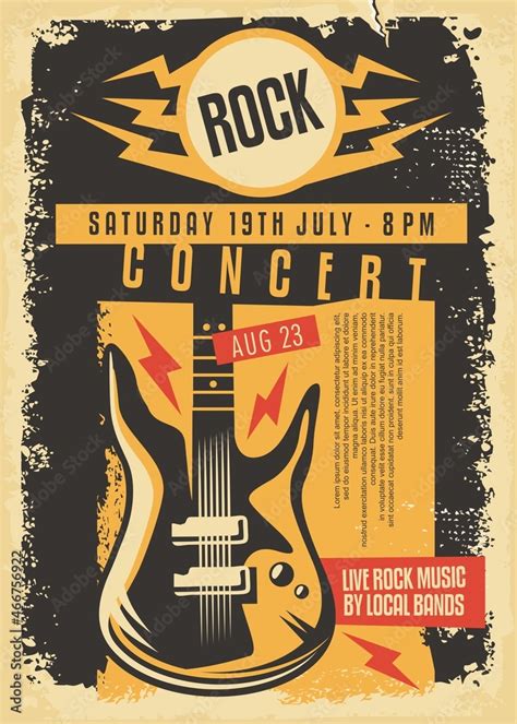Grunge Poster Design For Rock Concert With Electric Guitar Text And