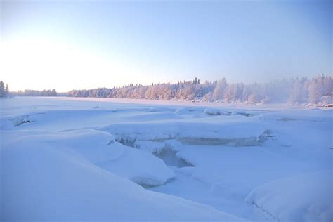 Frozen River In Finnish Lapland Snow Winter Landscape Rovaniemi