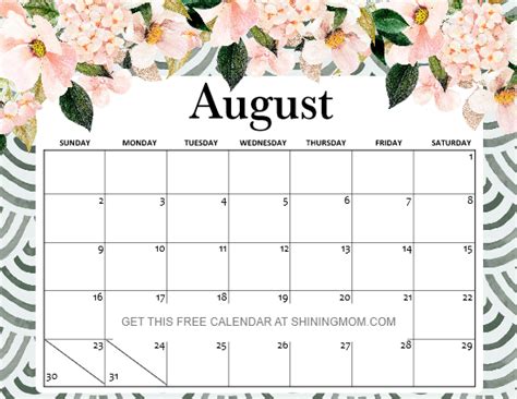 free printable august 2020 calendar 12 awesome designs
