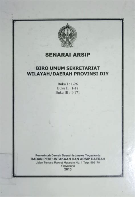 Senarai Arsip Biro Umum Sekretariat Wilayahdaerah Provinsi Diy Buku Ii