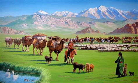 Mongolian Nomadic Life Painting By Tsogbayar Chuluunbaatar