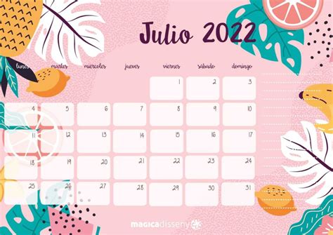 Calendario Julio 2022 Magica Disseny