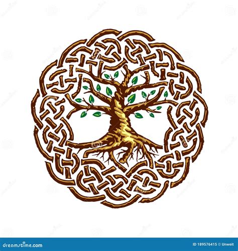Celtic Tree Of Life With Green Leaves Stock Illustration Illustration