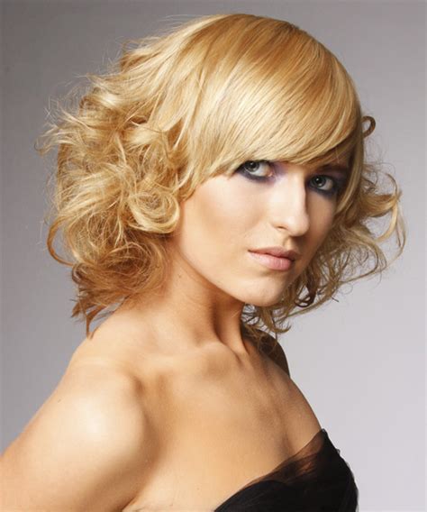 An easy medium length hairstyles for curly hair is the best option for a busy lady today. Medium Curly Formal Hairstyle with Side Swept Bangs ...