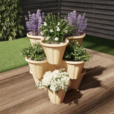 Nature Spring Stacking Planter Tower 3 Tier Space Saving Flower Pots