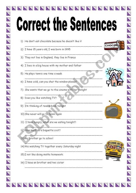 Correcting Sentences Worksheet