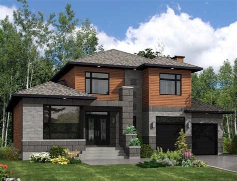 Image result for 3 car garage modern | Modern style house ... Contrasting exterior elements, a covered entry two additional bedrooms can be found on the main level.