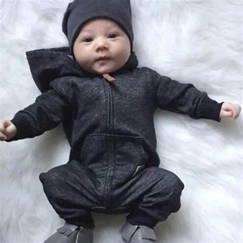 Autumn Soft Boys Long Sleeve Cute Hooded Baby Rompers Front Zipper