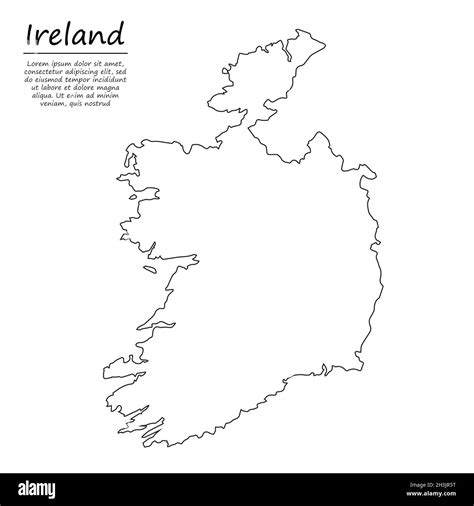 Simple Outline Map Of Ireland Vector Silhouette In Sketch Line Style