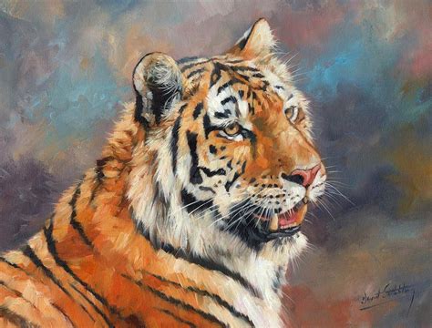 Amur Tiger Portrait Painting By David Stribbling Fine Art America