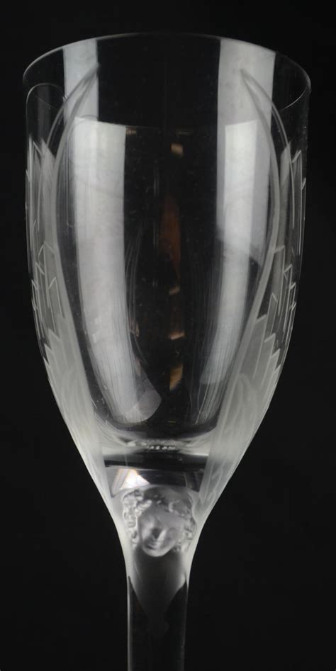 Sold Price 7 Lalique Wine Glasses Angel Face At Top Of Stem And Etched Wings On Bowl Signed