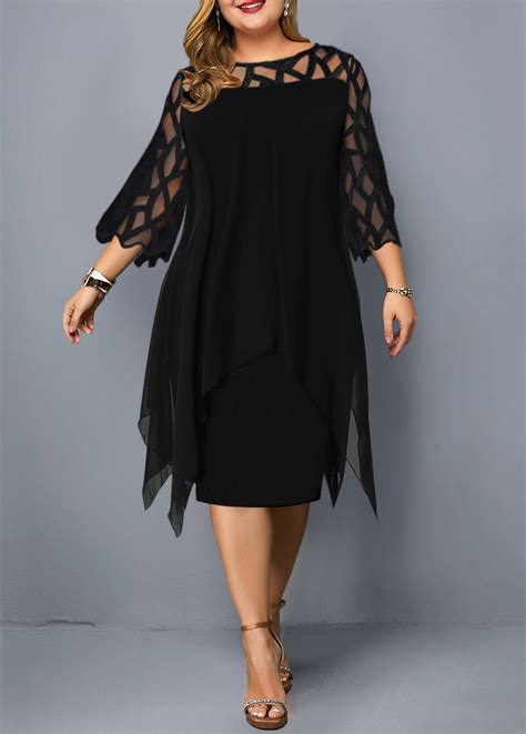 Round Neck Lace Panel Plus Size Dress Usd