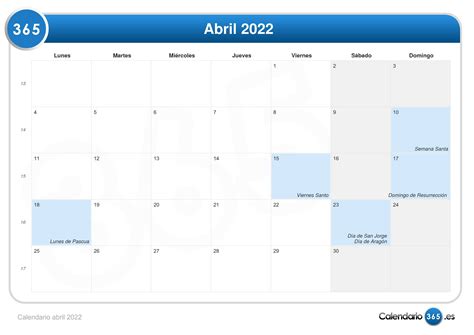 Festivos Abril 2022 2022 Spain