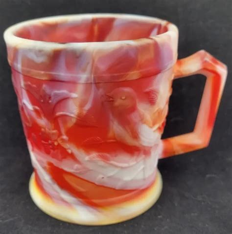 Vintage Imperial Ruby Red White Slag Glass Robin Bird Coffee Mug 683 Picclick