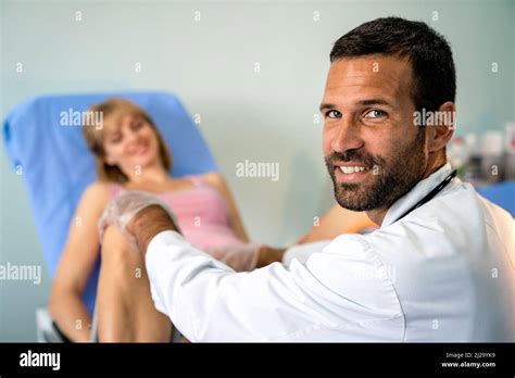 Gynecologist Examination Woman Patient In A Gynecological Chair Female Health Concept Stock