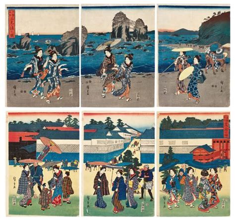 Utagawa Two Triptychs Edo Period Mutualart Japanese Woodblock