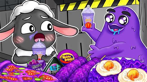 grimace shake x amanda the adventurer mukbang convenience store purple food cartoon animation