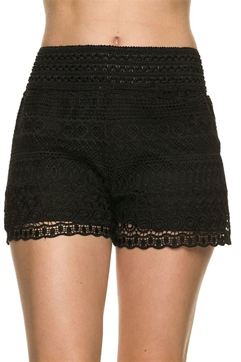Womens Crochet Shorts With Wavy Edge And Inner Lining Black C012c11e2yh Black Lace Shorts