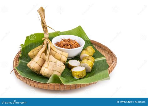 Ketupat Lemang Served With Serunding Popular Malay Delicacies During Hari Raya Celebration