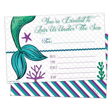 Printed Fill In Blank Mermaid Birthday Invitations Party Print Express