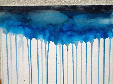 Original Dark Blue Drip Rain Art Abstract Watercolor Painting 4000