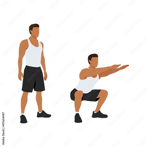 Exercise Guide By Man Doing Air Squat In 2 Steps In Side View