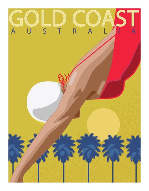 Vintage Poster, Travel Poster, Art Deco Poster, Gold Coast Poster, Beach Poster, Australian ...
