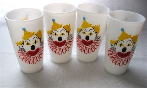 Vintage Hazel Atlas White Milk Clown Drinking Glass Tumbler White